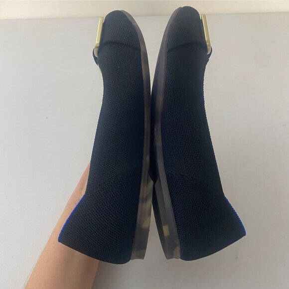 Rothy's Emblem Round Toe Ballet Flats Shoes Black Gold Buckle - Picture 2 of 8